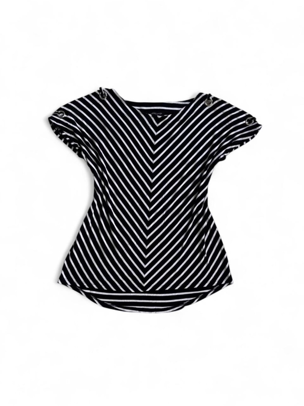 Cable & Gauge Y2K grunge chevron striped black white cold shoulder top Size M